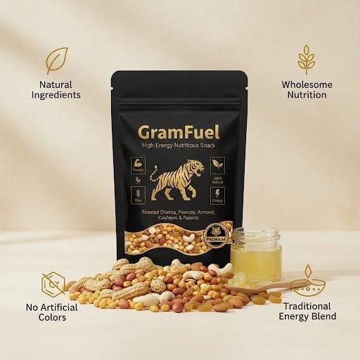 GramFuel Classic Power Blend | 500g | Roasted Chana, Badam, Kaju, Makhana & Moongfali in Desi Ghee | High-Protein Natural Energy Snack