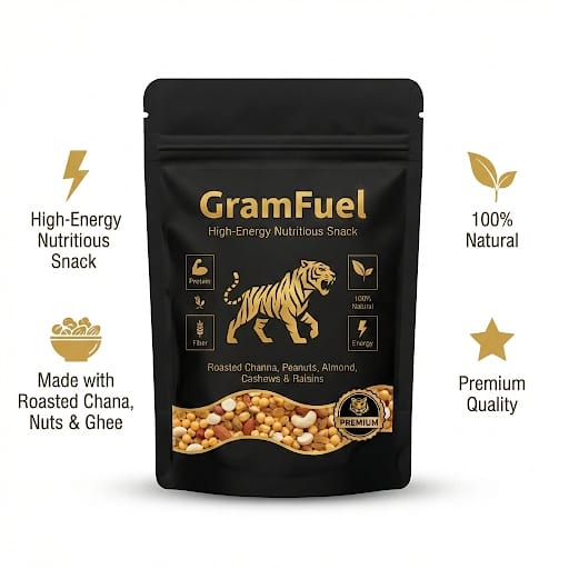 GramFuel Classic Power Blend | 500g | Roasted Chana, Badam, Kaju, Makhana & Moongfali in Desi Ghee | High-Protein Natural Energy Snack