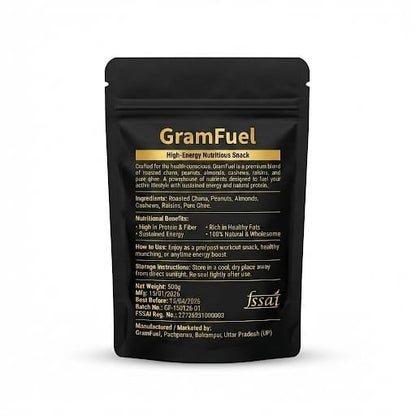 GramFuel Classic Power Blend | 500g | Roasted Chana, Badam, Kaju, Makhana & Moongfali in Desi Ghee | High-Protein Natural Energy Snack