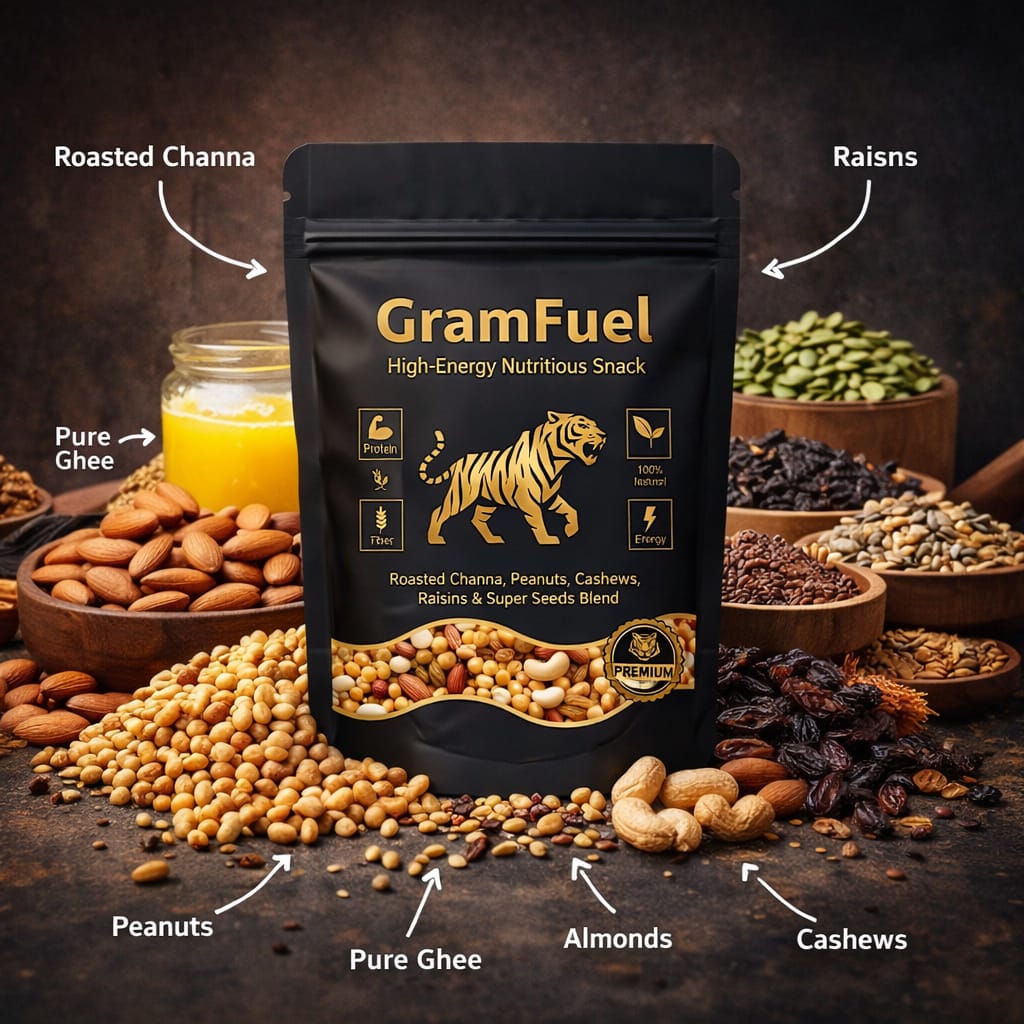 GramFuel Pro+ Energy Blend | High-Protein Super Seeds Mix | Roasted Chana, Badam, Kaju, Makhana, Sunflower & Watermelon Seeds in Desi Ghee | Premium Nutrition Snack